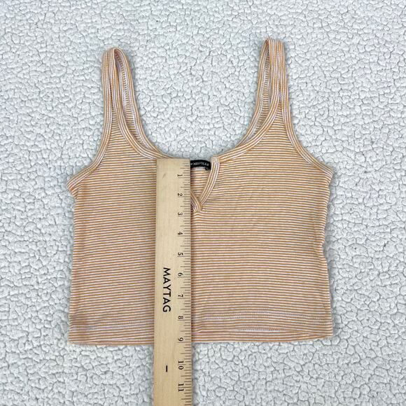 Brandy Melville Striped Crop Tank Top Yellow White Notched V Neck - Picture 5 of 5